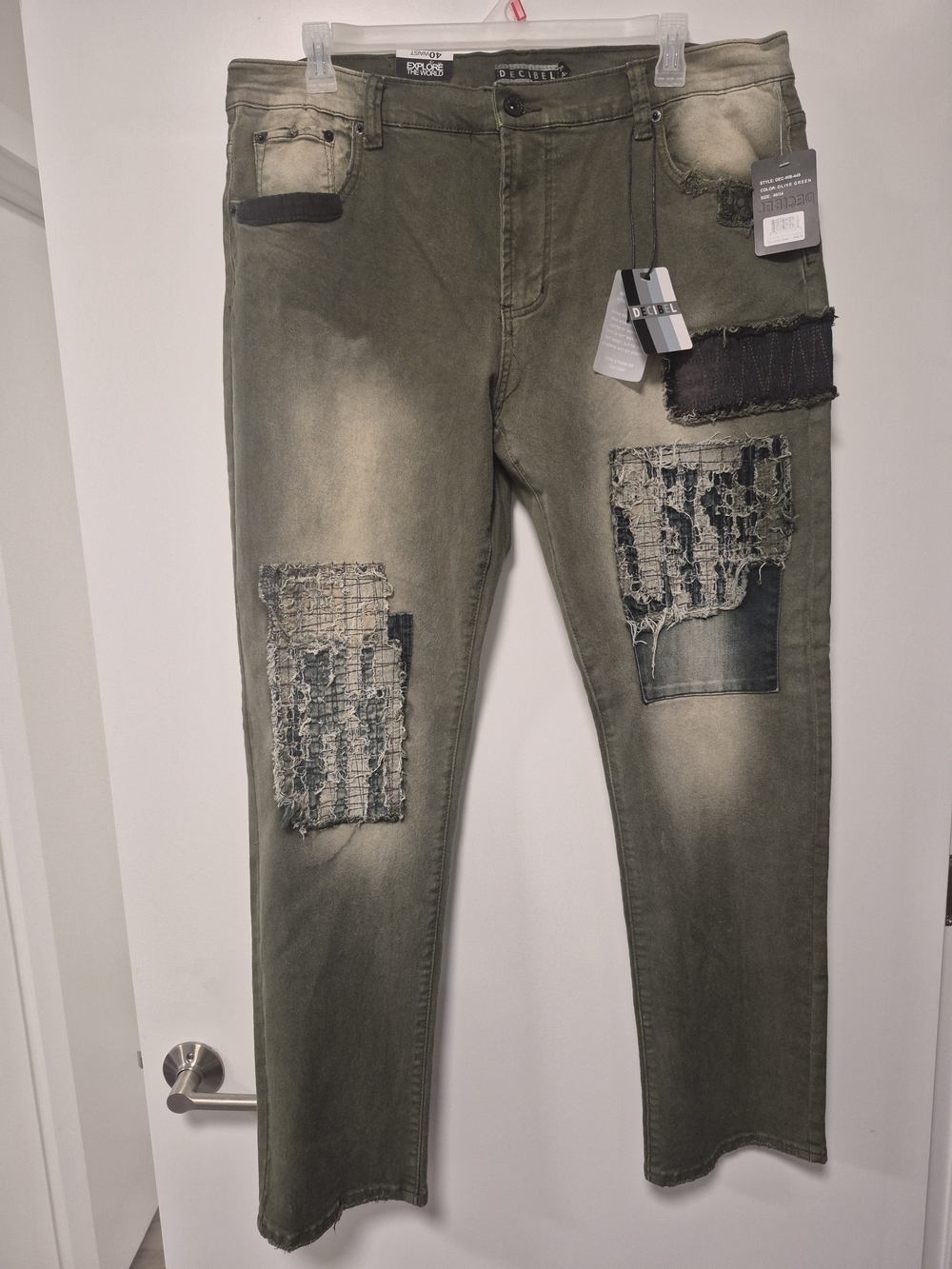 Decibel- Men's Olive Distressed Patch Jeans